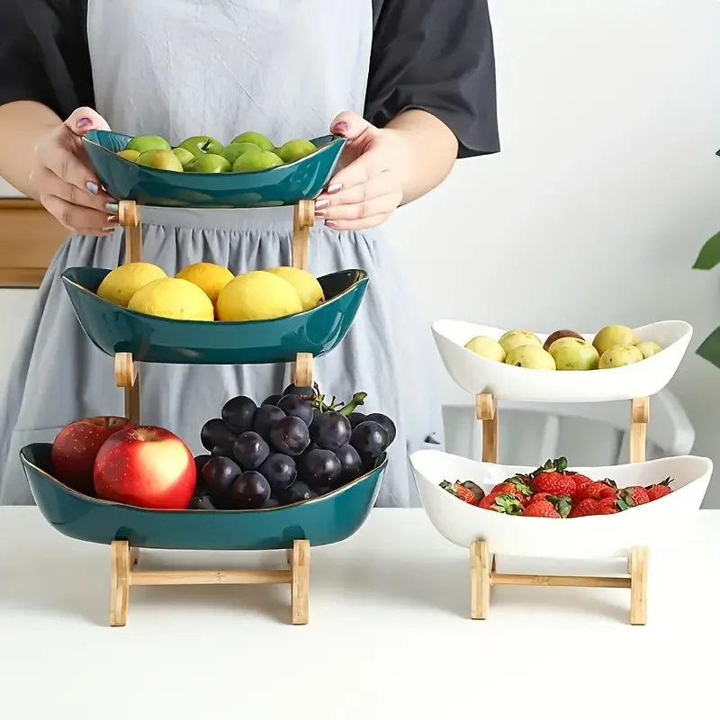 

Table Plates Dinnerware Kitchen Fruit Bowl with Floors Partitioned Candy Cake Trays Wooden Tableware Dishes