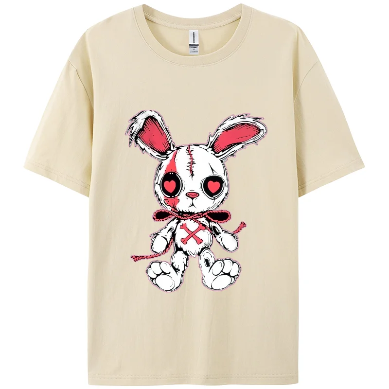 

Y2K T-shirt,Stitched rabbit Print,Berserk Short T-shirt,Short sleeve,100% cotton,Double-sided,Women,Holiday wear,Anime,Street