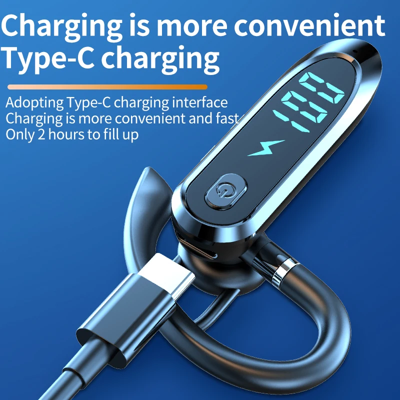 Auricolari Bluetooth 6.0 Auricolari musicali stereo HiFi 270 °   Cuffie con gancio per l'orecchio con rotazione Display a LED Cuffie con riduzione del rumore impermeabile