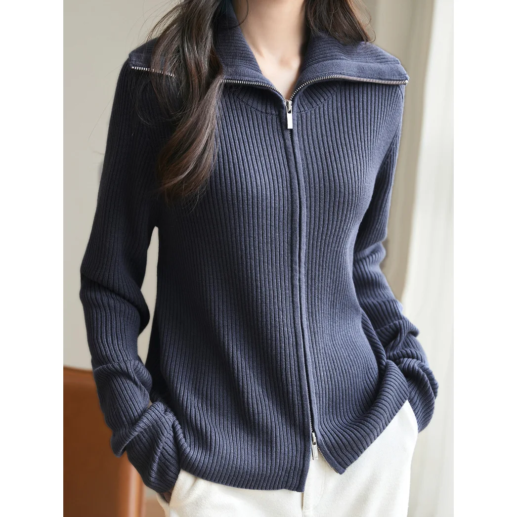 

Slim Fit Knitted Cardigan Women's Style Zipper Collar Sweater Outerwear Comfortable Casual Leisure Fashion Autumn Winter