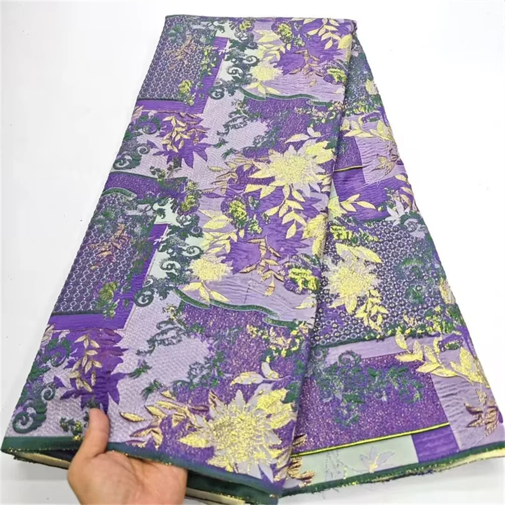 

Latest African Jacquard Brocade Fabric Nigerian Floral Damask Gilding Lace Material Brocard Tissu 5Yard For Party Dress DB33