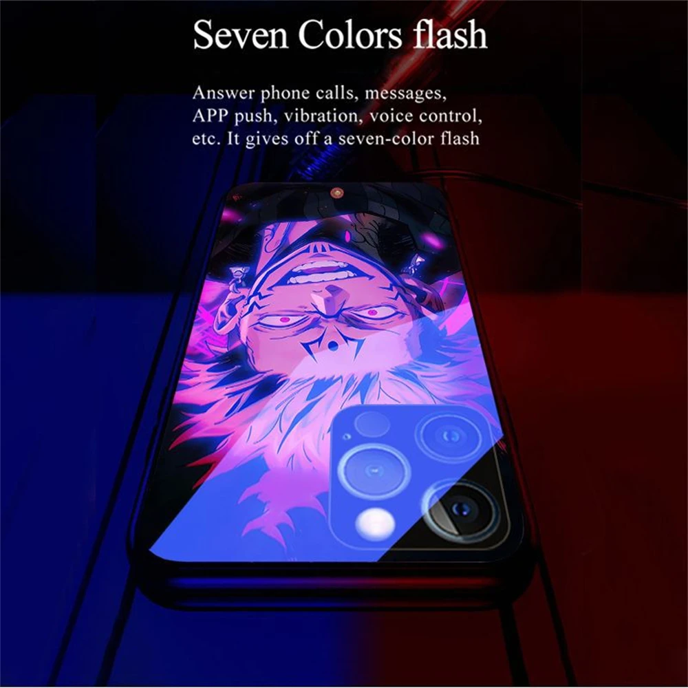 Cool Japan Anime Design Smart LED Light Glow Tempered Glass Phone Case For iPhone Air 17 16 15 14 13 12 11 Pro Max Plus view 5
