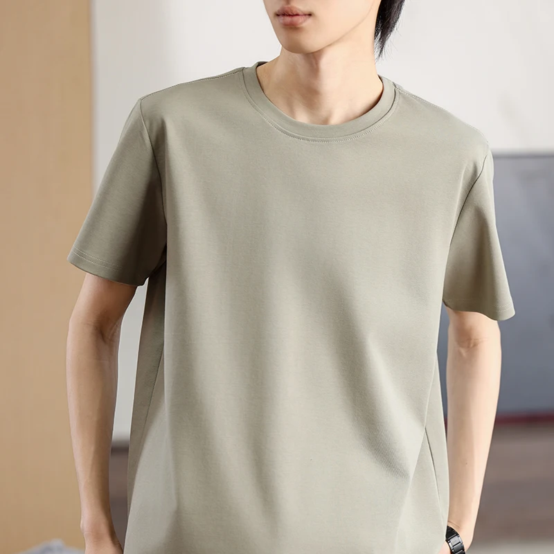 

Весенне-летняя новая хлопковая футболка с короткими рукавами, мужская однотонная рубашка с круглым вырезом из мерсеризованного хлопка
