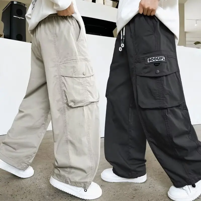 2025 New Boys Causal Pants Autumn Kids Loose Cotton Sports Pants 110-170 Black Trousers for Children Spring Kids Clothing