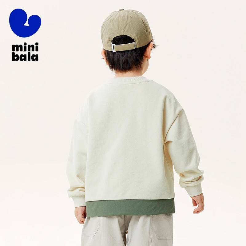 Mini Bala Long Sleeve Sweater Boys Long Sleeve Sweater Spring Baby Anti-Bacterial Fashion Color-Blocking Top