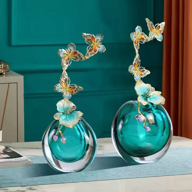 Light luxury desktop vase high-end art decoration modern home decoration enamel stained glass decorative vase