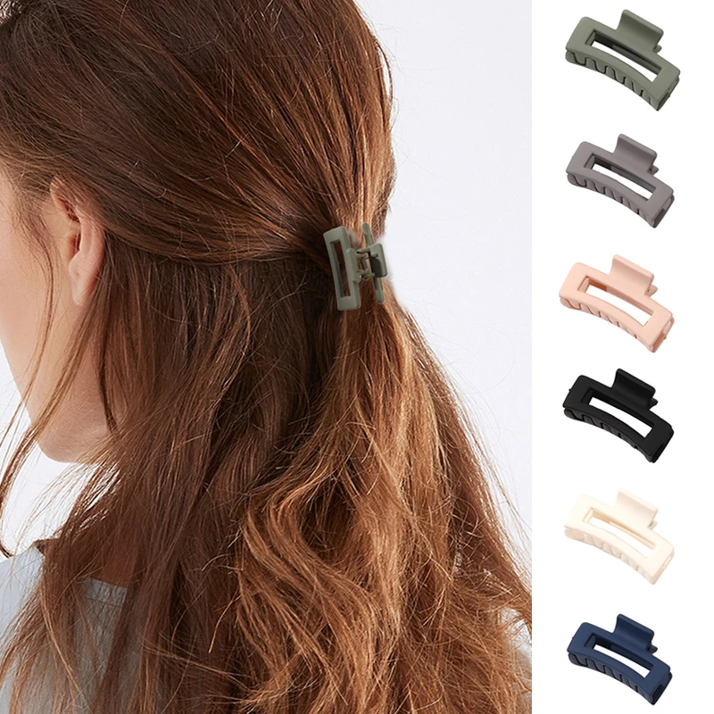 Matte Solid Hair Claw Simple Acrylic Elegant Solid Color Mini Grab Clips Girls Hollow Square Hairpins Hair Accessories For Women