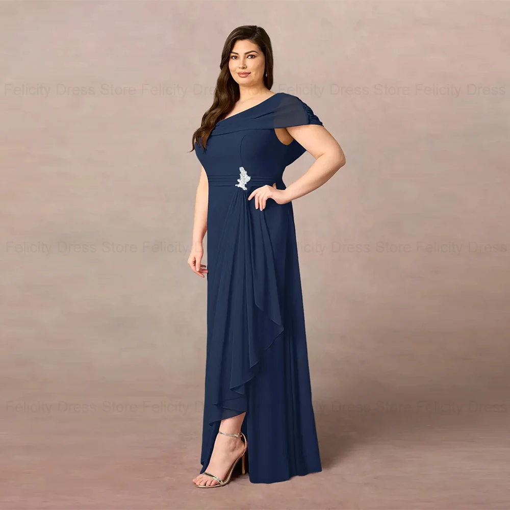 FELICITY Simple Plus Size Mother of the Bride Dresses 2024 A-Line O-neck Pleated Formal Wedding Guest Party Dresses Side Slit