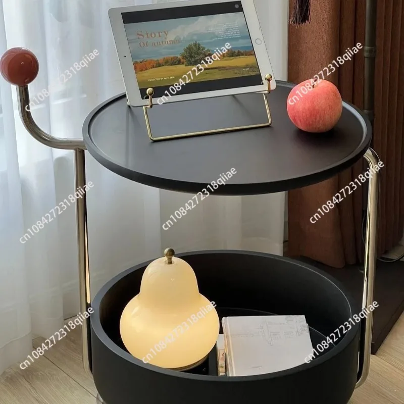 for Wabi Sabi retro black edge few light luxury high-end sense movable living room sofa trolley