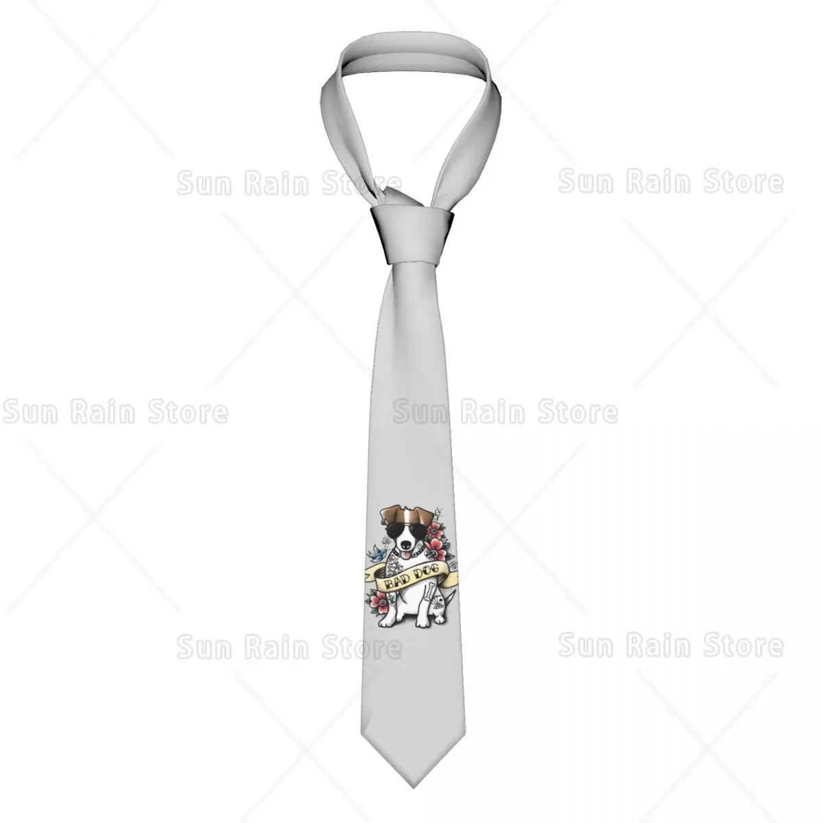 Customized Bad Dog Jack Russell Terrier Tattoo Neck Tie Men Fashion Puppy Dog Lover Silk Office Neckties