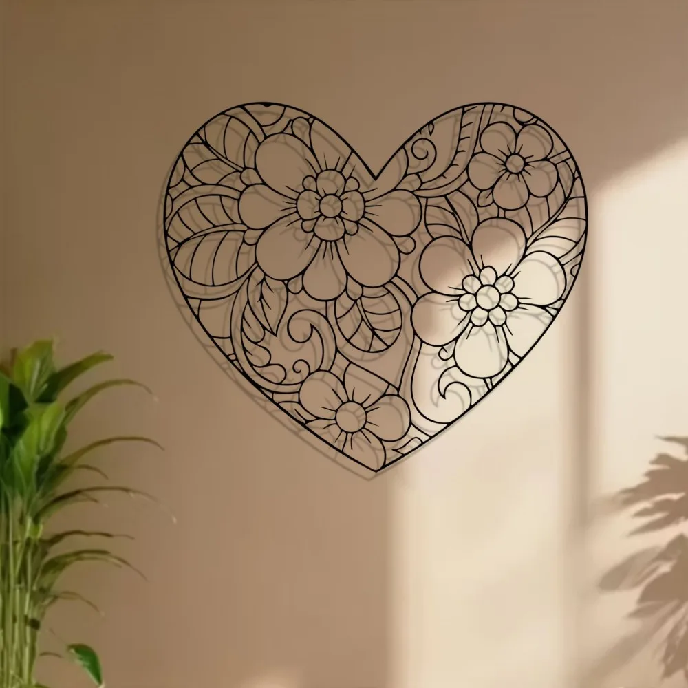CIFBUY Wrought Iron Wall Art Heart Flower Rustproof Metal Decor Bedroom Garden Fence Romantic Home Decor
