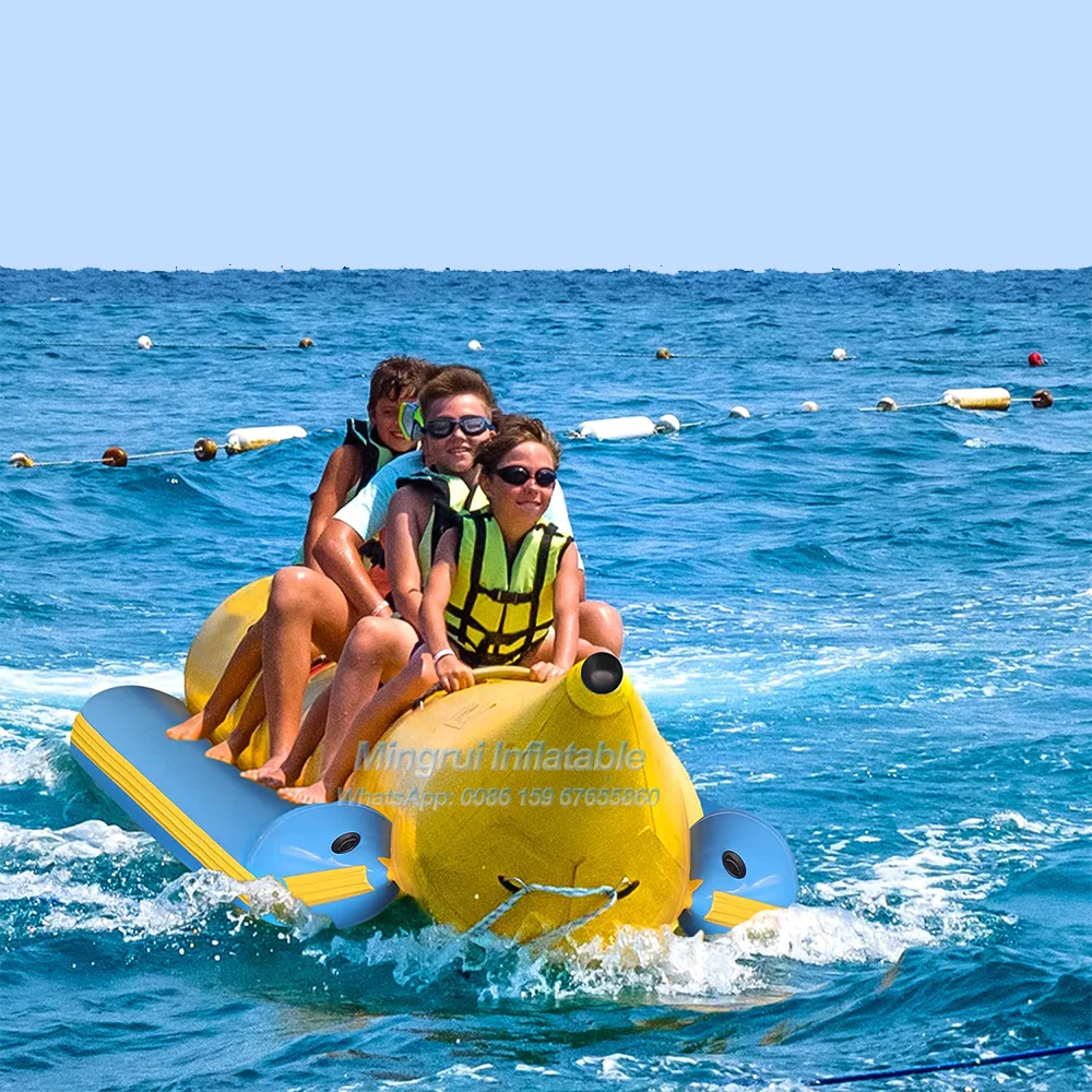 Opblaasbare 3/4/5/6/7/8 Seatyellow En Blauwe Vliegende Vissen Towable Tube Aquatische Bananenboot Water Voor Strand Waterpark Spel