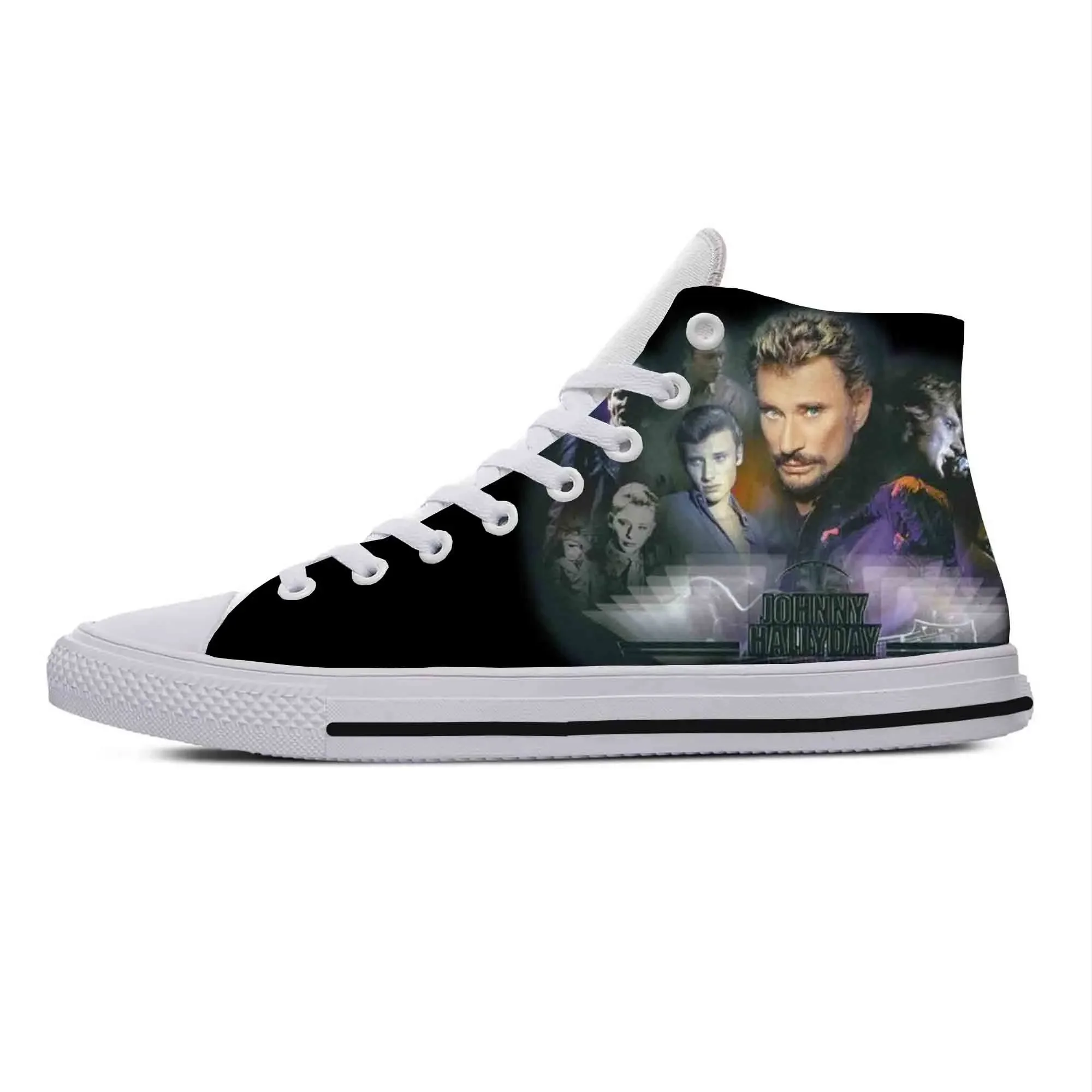 Zapatillas de tela informales para hombre y mujer, zapatos con estampado 3D de Johnny Hallyday, Rock Star Singer, moda musical, Top alto, cómodo, transpirable