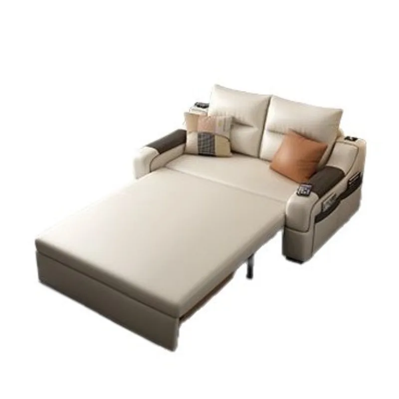 

New electric sofa bed Napa leather small apartment living room foldable advanced light luxury multi-functional storage