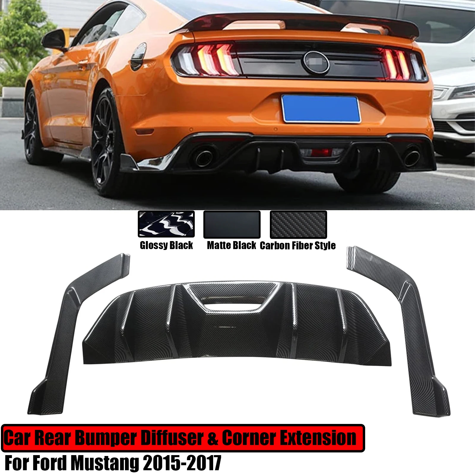 Rear Bumper Diffuser&Corner Apron Splitter Spoiler Corner Extension HN Style For Ford Mustang 2015-2017 Matte Black Gloss Black 