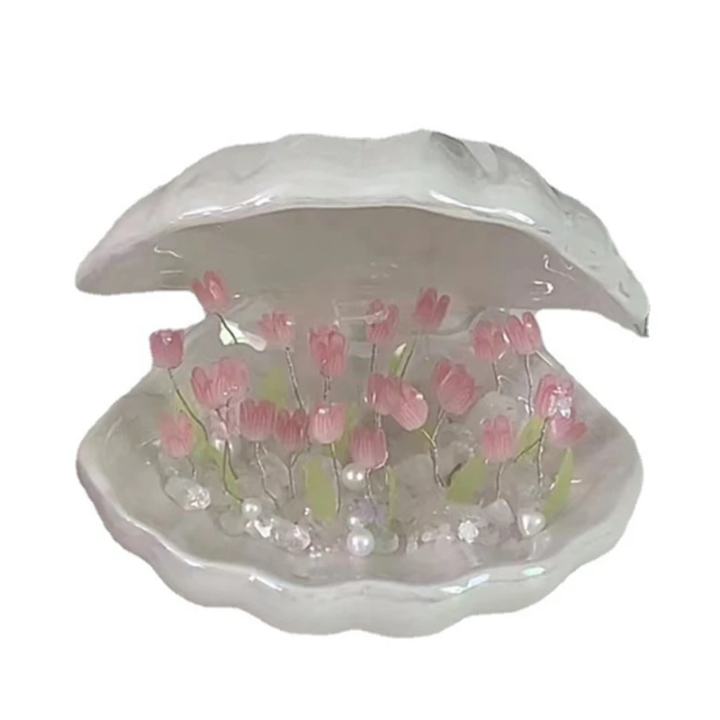 DIY Shell Tulip Night Light Handmade DIY Tulip Girl Living Room Night Light Desktop Light Romantic Ambient Lamp Durable White