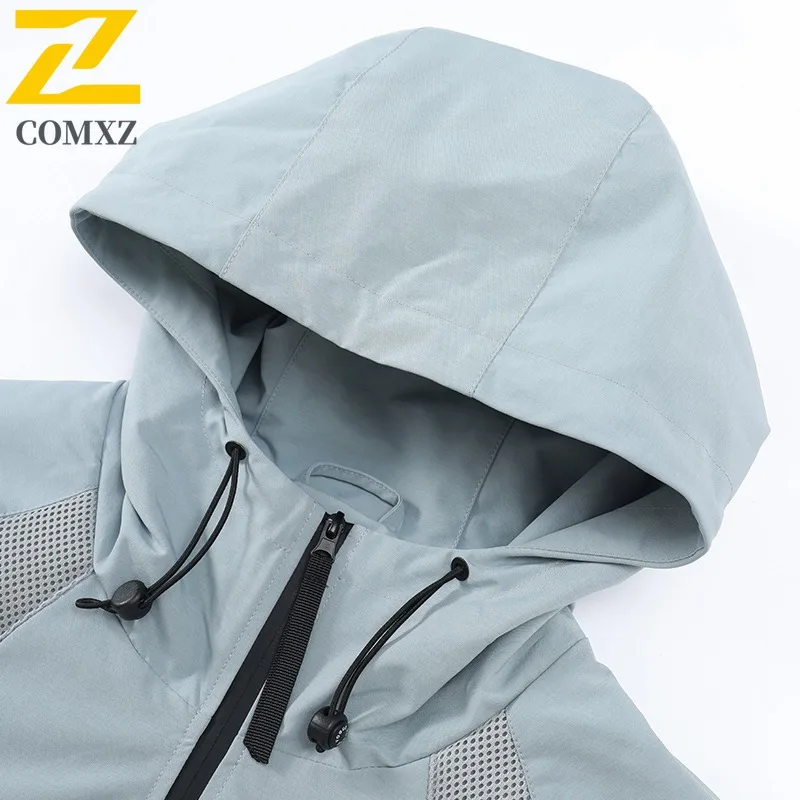 COMXZ 가을 겨울 후드 스탠드 칼라 재킷 남성 방수 방풍 미니멀리스트 올매치 고품질 코트 남성용 윈드브레이커