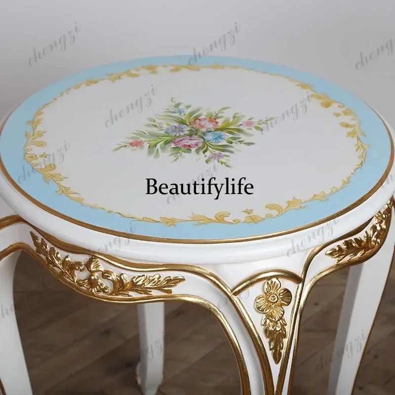 AB03French style, hand-painted flower blue and white coffee table European solid wood, living room tea table