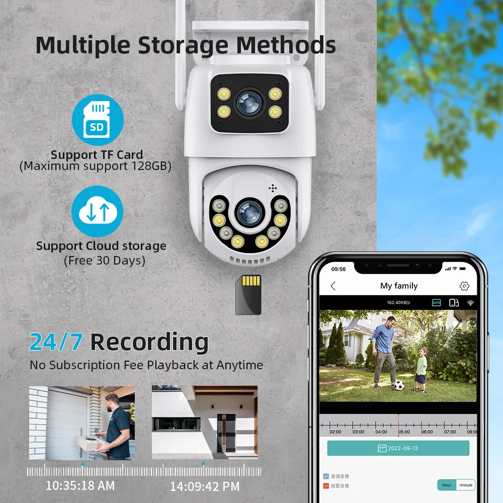 IP Surveillance Camera 4K Security Protection Wireless Camera Dual Lens Outdoor Wifi Camera Waterproof External AI Track ICsee