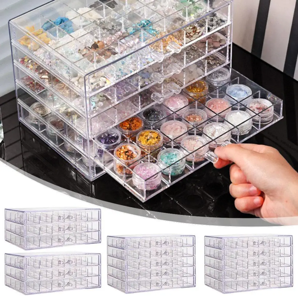 72/79/120 Grids Acrylic Organizer Box With Drawers Nail Art Compartment Storage Box Transparent Container For Crafts Art Supply