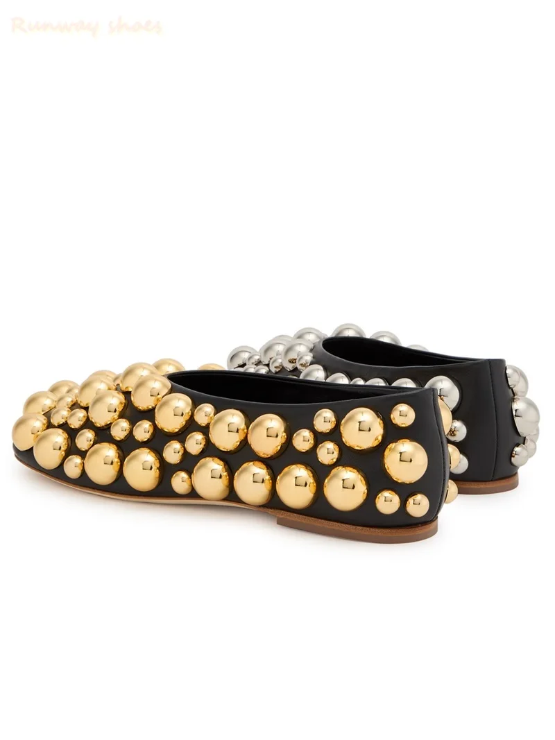 Yellow And White Color Blocking Spring And Autumn Style Rivet Decoration Round Head Flat Women's Shoes French Low-cut Flats
