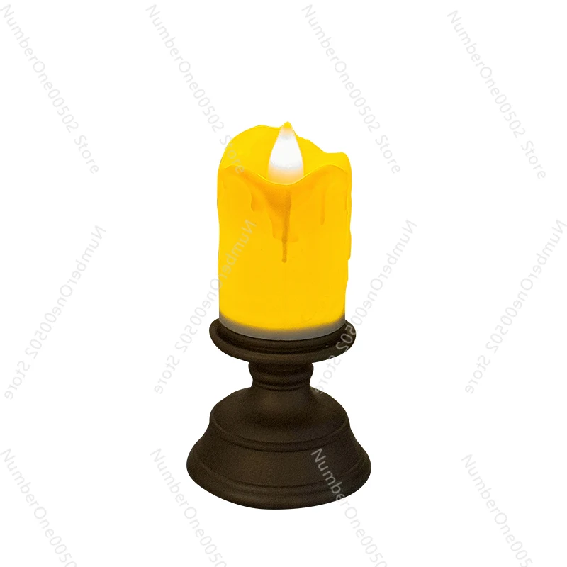 

Simulation led electronic candle light retro roman pillar candlestick romantic scene christmas decorative light