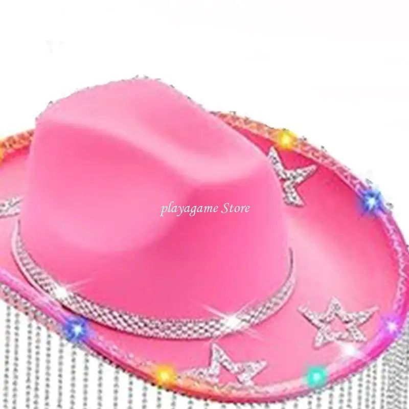 Y88A قبعة راعية البقر الكريستالية اللامعة، قبعة رعاة البقر اللامعة، شرابات للممثلة #4