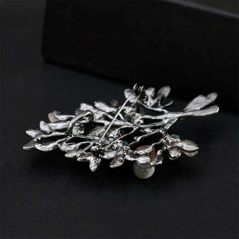 Women Retro Natural Stones Tree Brooches Pearl Stone Leaf Big Brooch Jewelry Accessories Clothing Wholesale New Arrival