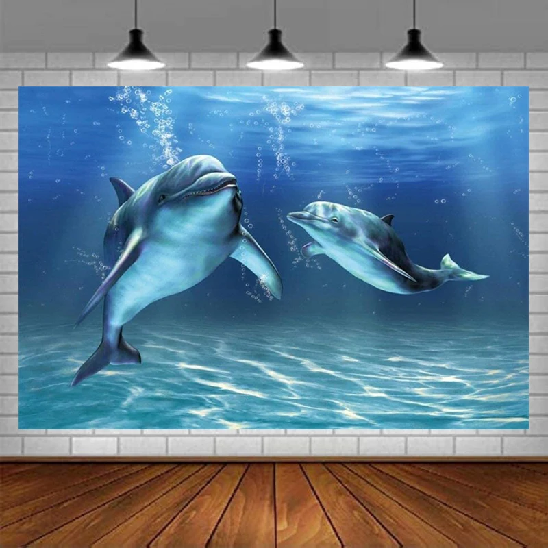 Underwater Dolphin Photography Backdrop Kids Adults Birthday Party Events Decoration Ocean Animals Under The Sea Background