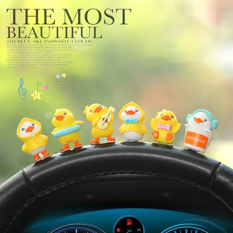 Anime Figure Swing Duck Model Decor Little Yellow Duck Auto Rearview Mirror Hanging Pendant Cute Car Ornaments Accessories Gifts