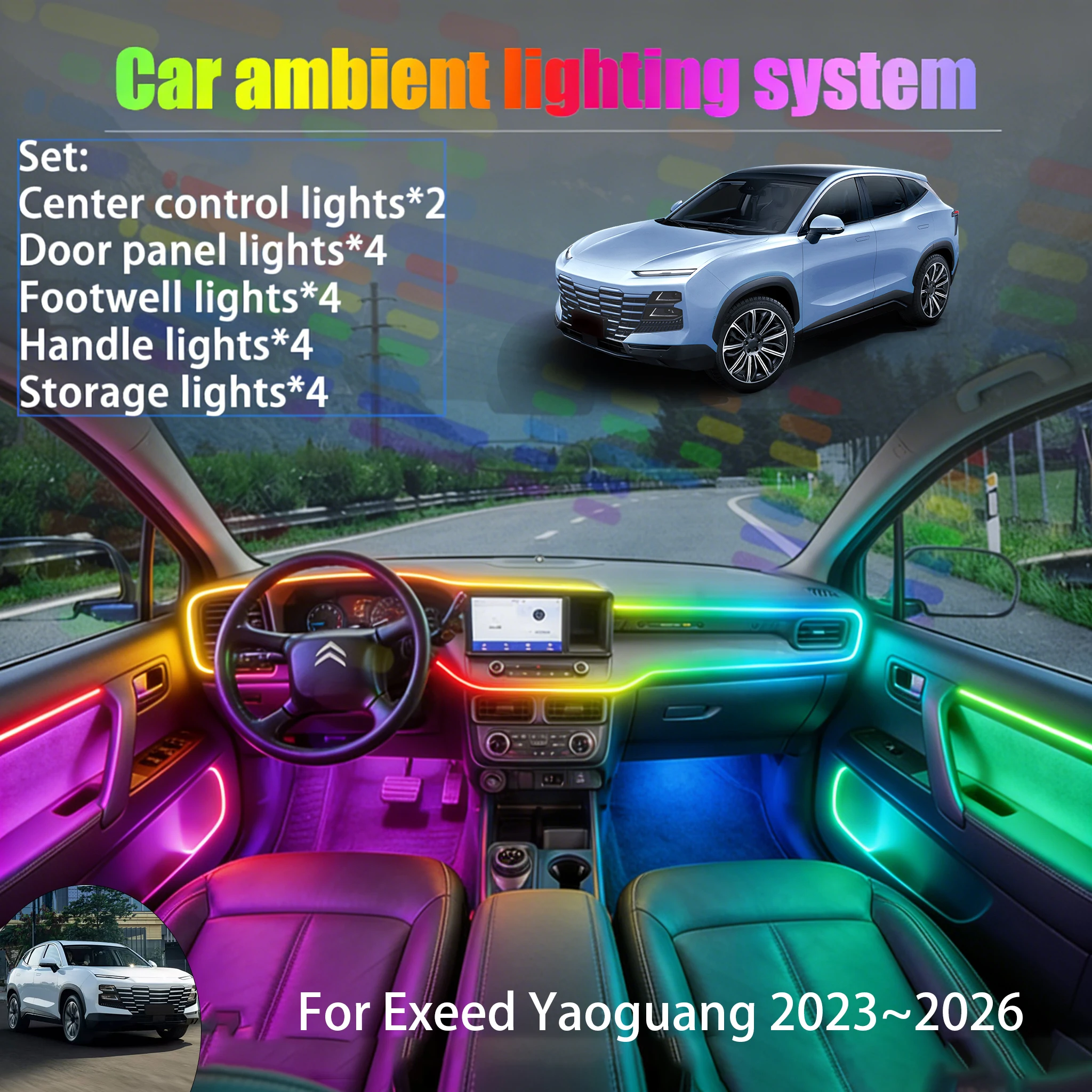 For Jetour Dashing 2023~2026 2/18 in 1 Car ambient lighting Led trunk interior led lights USB RGB Ensemble Streamer Auto Parts