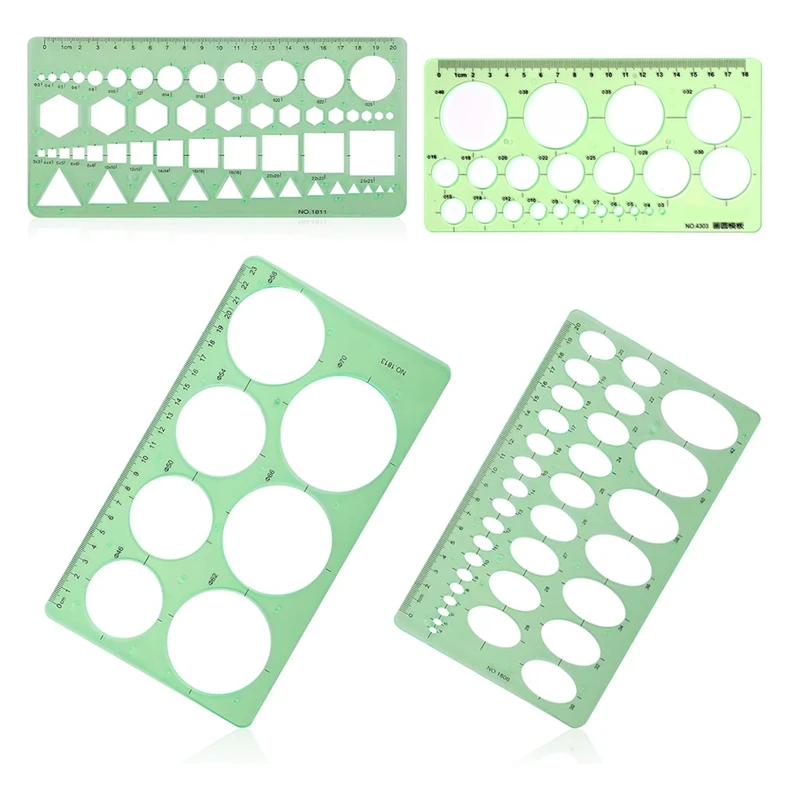 4-delige cirkelsjabloon voor tekenen, tekengereedschap, geometrische ronde cirkel en ovale stencil, bekistingsliniaal, meetinstrument