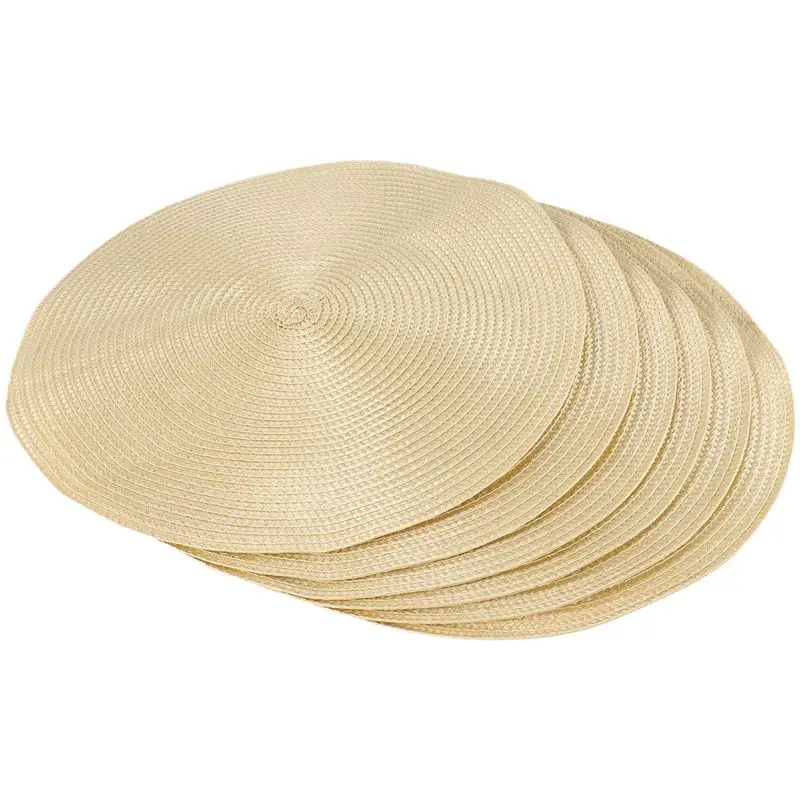 GTBL Round Braided Placemats Set Of 6 Table Mats For Dining Tables Woven Washable Non-Slip Place Mats 15 Inch
