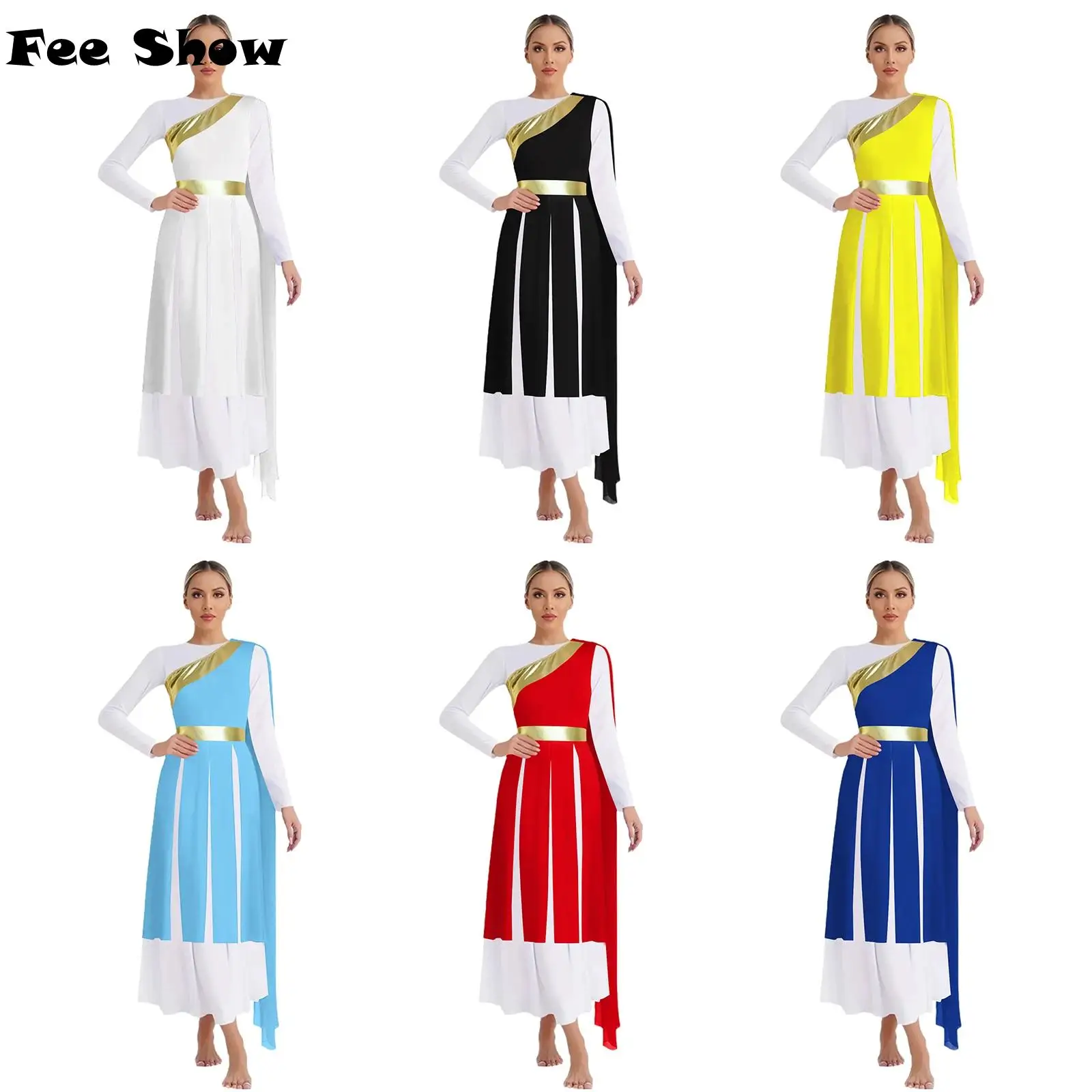 

Женское лирическое поклонение, танцевальное платье на одно плечо с драпировкой, без рукавов, металлическое блестящее платье-туника с разрезом по подолу, танцевальный костюм