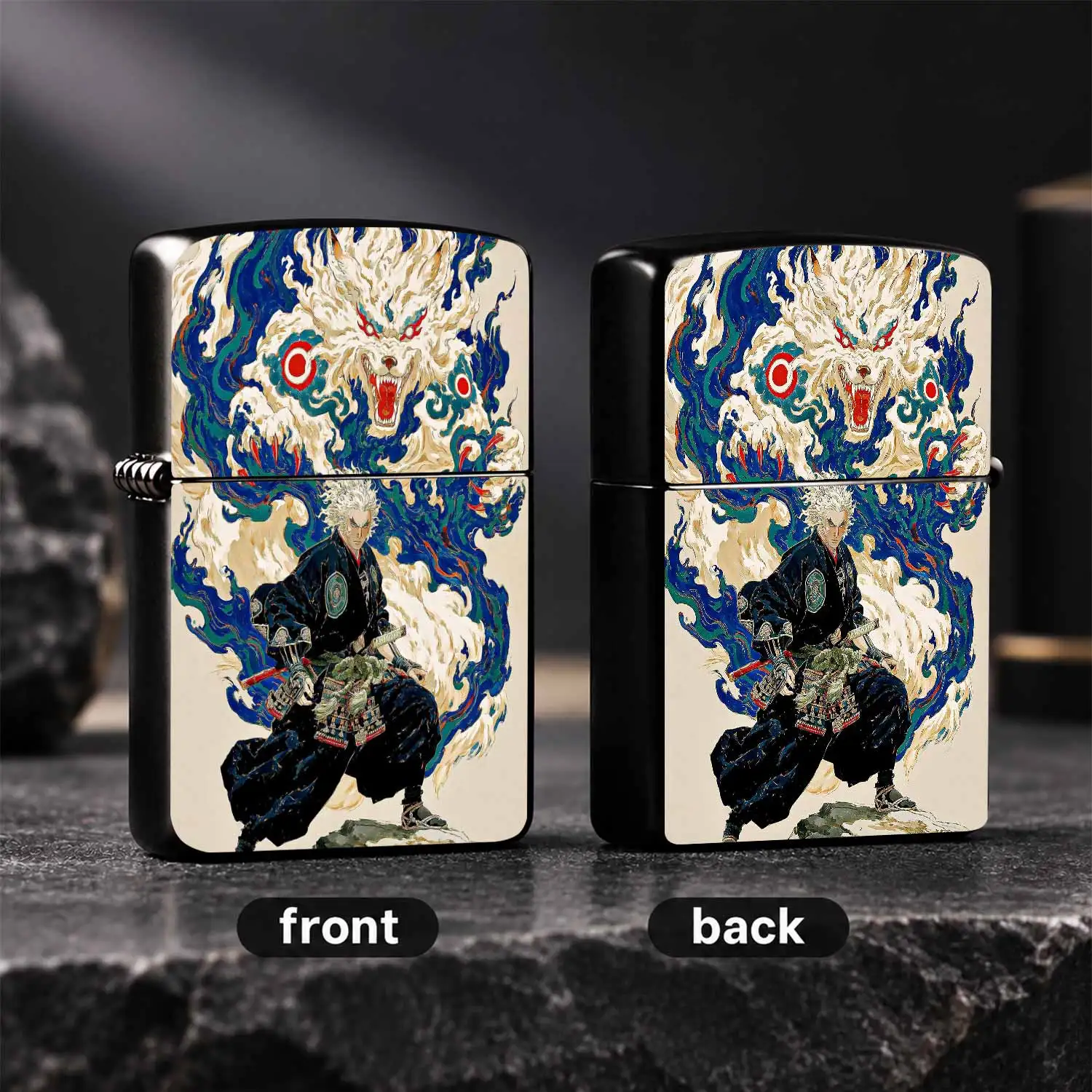 Ukiyo-E Style Samurai White Wolf Themed Portable Lighter, Exquisite Retro Ukiyo-E Pattern Art Piece, Ideal For Daily Carry, Home Display, Unique Gift For Anime And Traditional Art Enthusiasts For Any Occasion A Humorous And Interesting Ligh