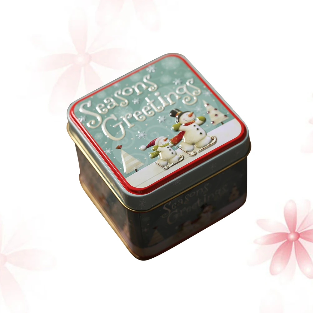 

Christmas Square Candy Box Tinplate Gift Container for Tea Leaves Candies Snowman Patterned Biscuit Boxes Holiday Celebrations