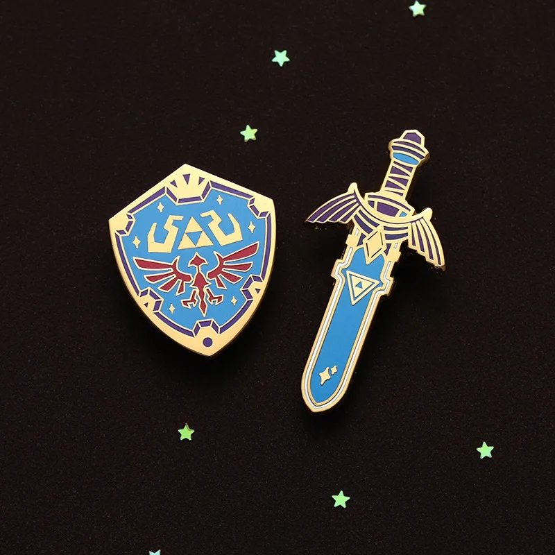 Anime Game Shield Enamel Pin Sword Brooches for Women Lapel Pins Badges on Backpack Clothing Accessories Fashion Jewelry Gift