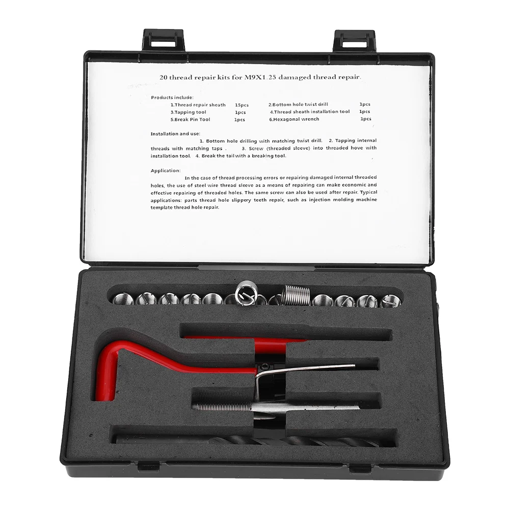 Thread Inserts M9x1.25 Female Thread Repairing Accessory Assortment Kit M9x1.25 Thread Repair Sleeve Thread Repair Tool