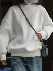 [EAM] White Apricot Casual Shaped  Sweatshirt New Round Neck Long Sleeve Women Big Size Fashion Tide Spring Autumn 2023 1DH4965