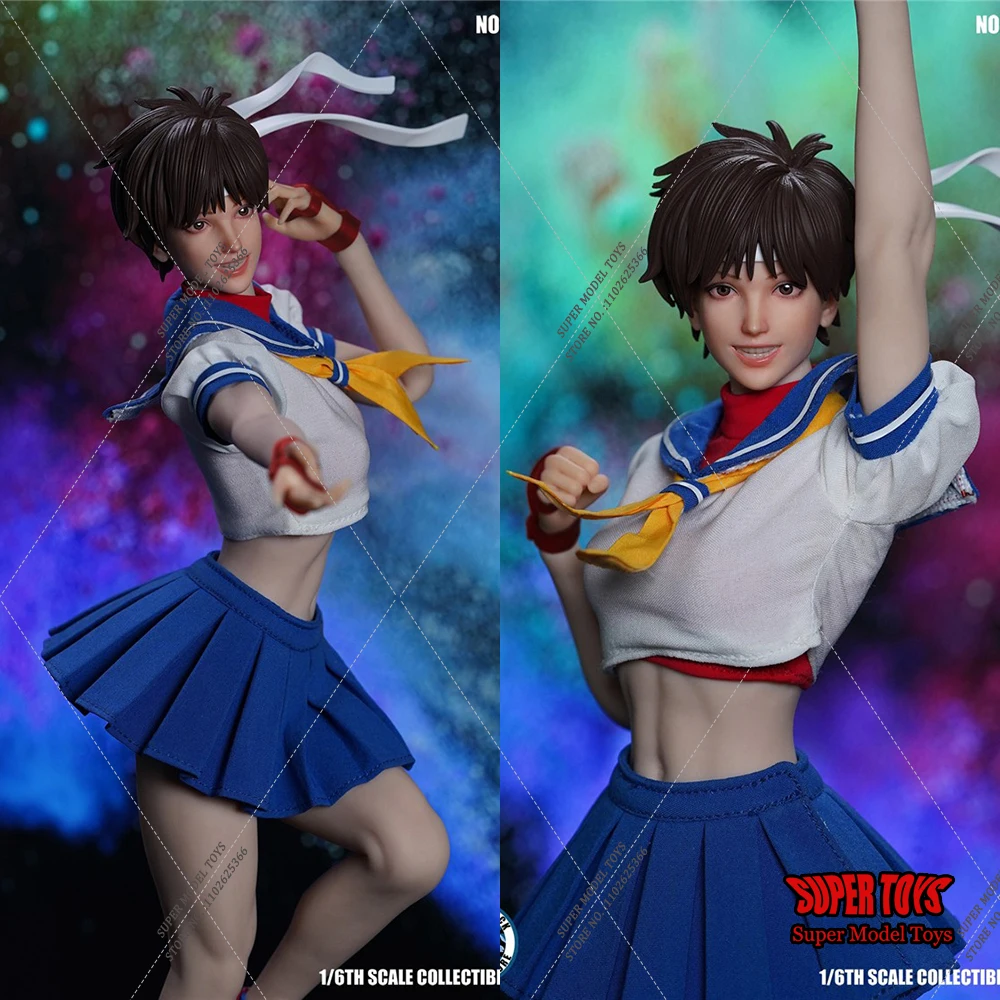 

SUPER DUCK SET076 1/6 Scale Street Fighting Girl Student Sakura Kasugano Head Clothes Set For 12in TBL S22A Action Figure Body