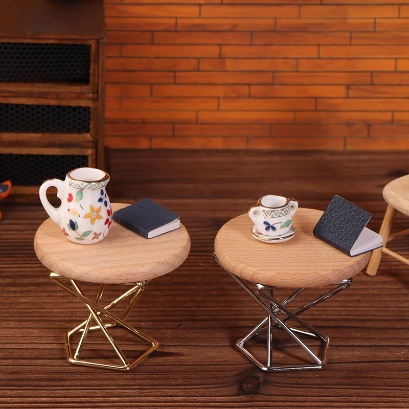 1/12 Dollhouse Simulation Coffee Table Round Tea Table Model Funiture Accessories For Doll House Decor Kids Pretend Play Toys