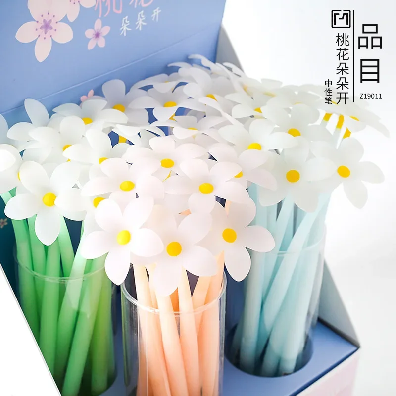 16PCS Creative Flower Soft Silicone Black Simple Neutral Pen Fresh Cute Children's Stationery Supplies Wholesale