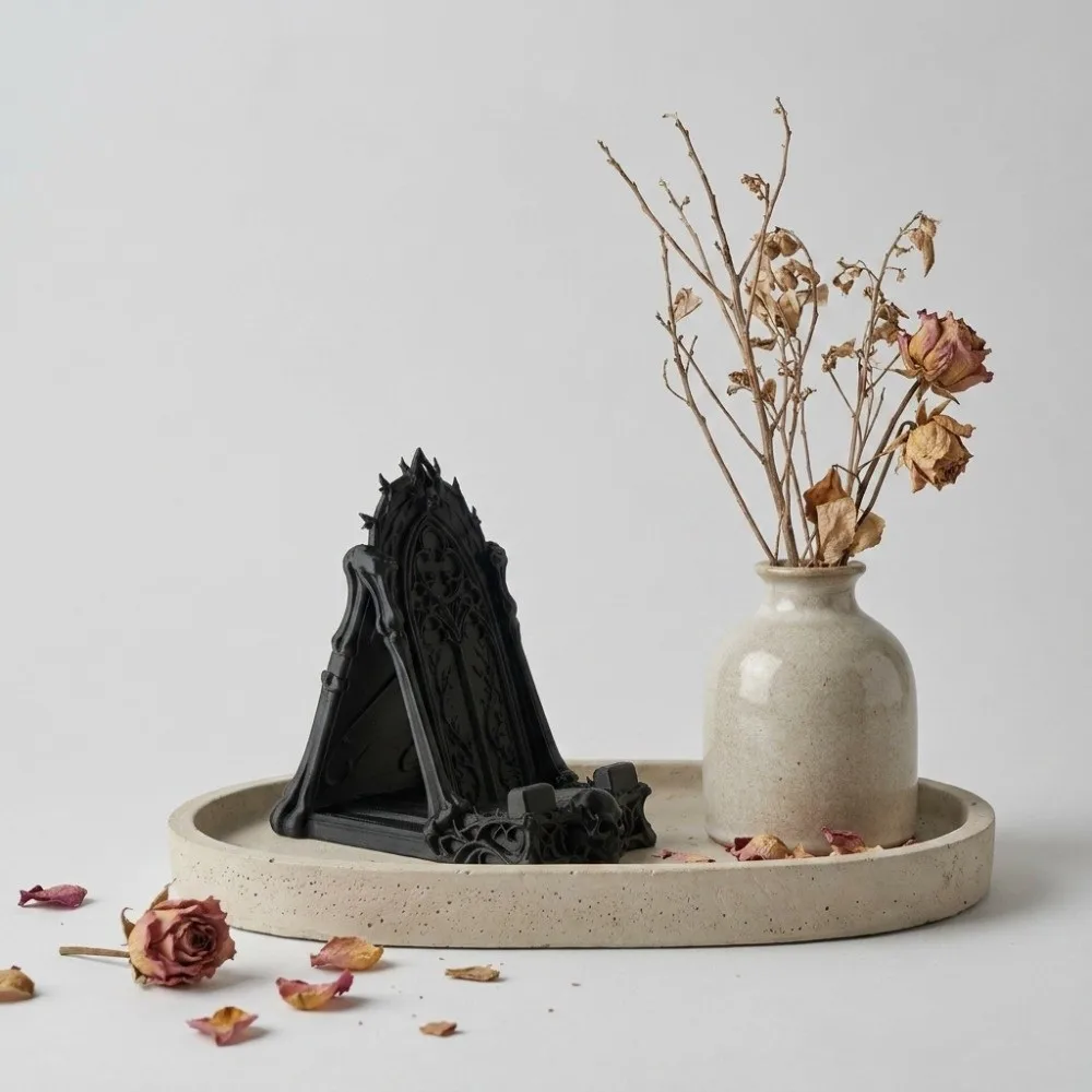 3D Printed Skull Phone Holder Plastic Skull Stand Gothic Throne Ornament Universal Matte Black Desktop Decoration Desktop Use
