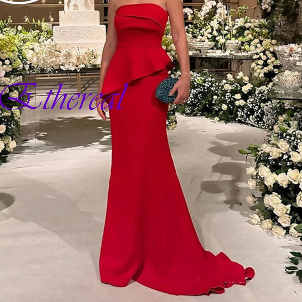 

Customized Simple Strapless Evening Dress High Quality Jersey Prom Dresses Delicate Sweep Train Special Occasion Gowns
