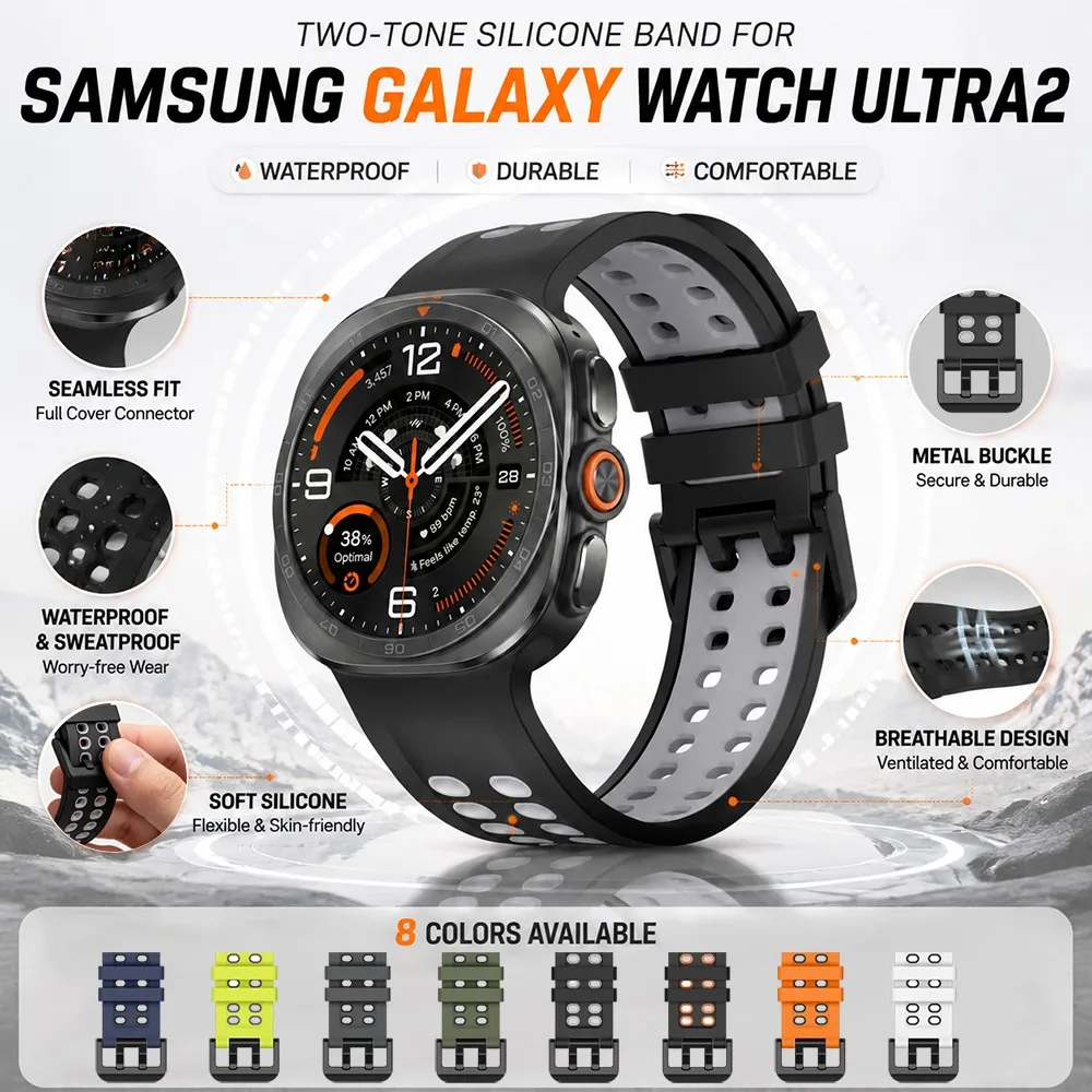 Two-Tone Silicone Watch Band for Samsung Galaxy Watch Ultra 2 Dedicated Breathable Silicone Strap for Galaxy Ultra 1 Perfect Fit