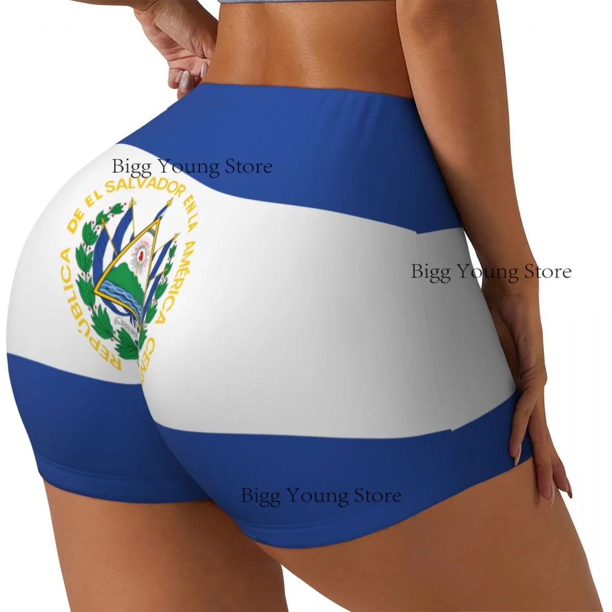 Booty Shorts Sexy Tight Hip Sports Shorts El Salvador Flag Fitness Women's Comfortable Yoga Shorts