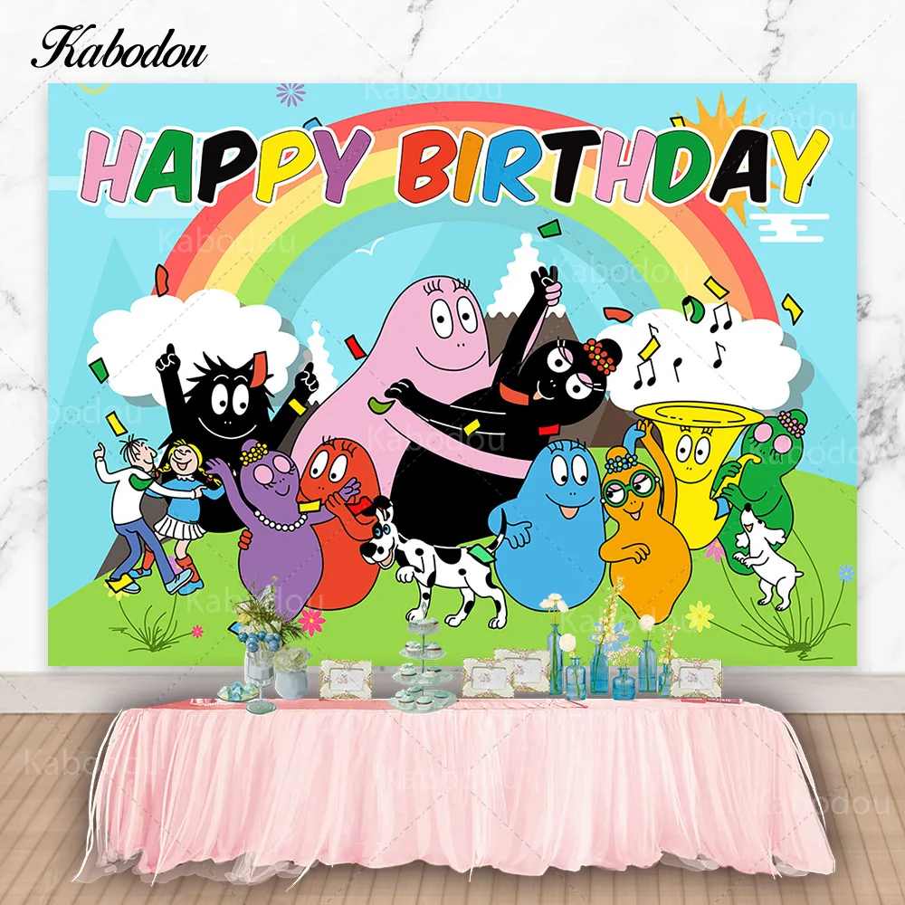 Kabodou The Barbapapa Family Photo Backdrop Happy Birthday Photography Background Baby Shower Decorations Banner