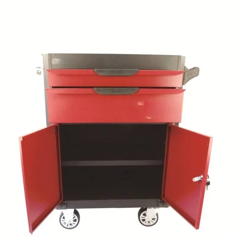 Trolley type mobile storage tool cabinet Auto repair workshop Double door tool cart with two layers of drawers