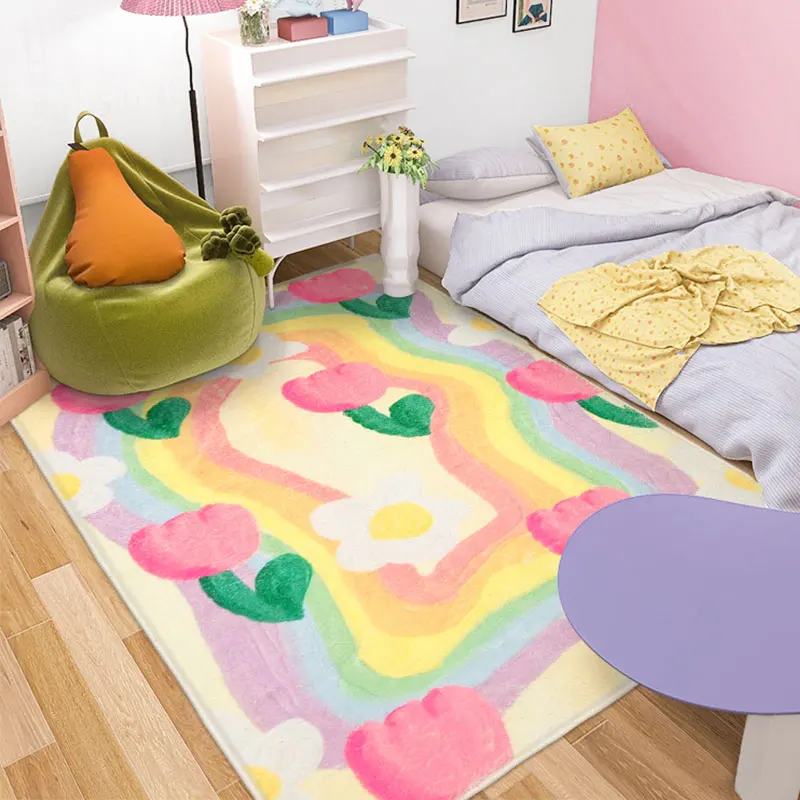 Minimalist Girls Bedroom Decor Bedside Carpet Checkerboard Large Area Carpets for Living Room Thicken Plush Floor Mat Lounge Rug