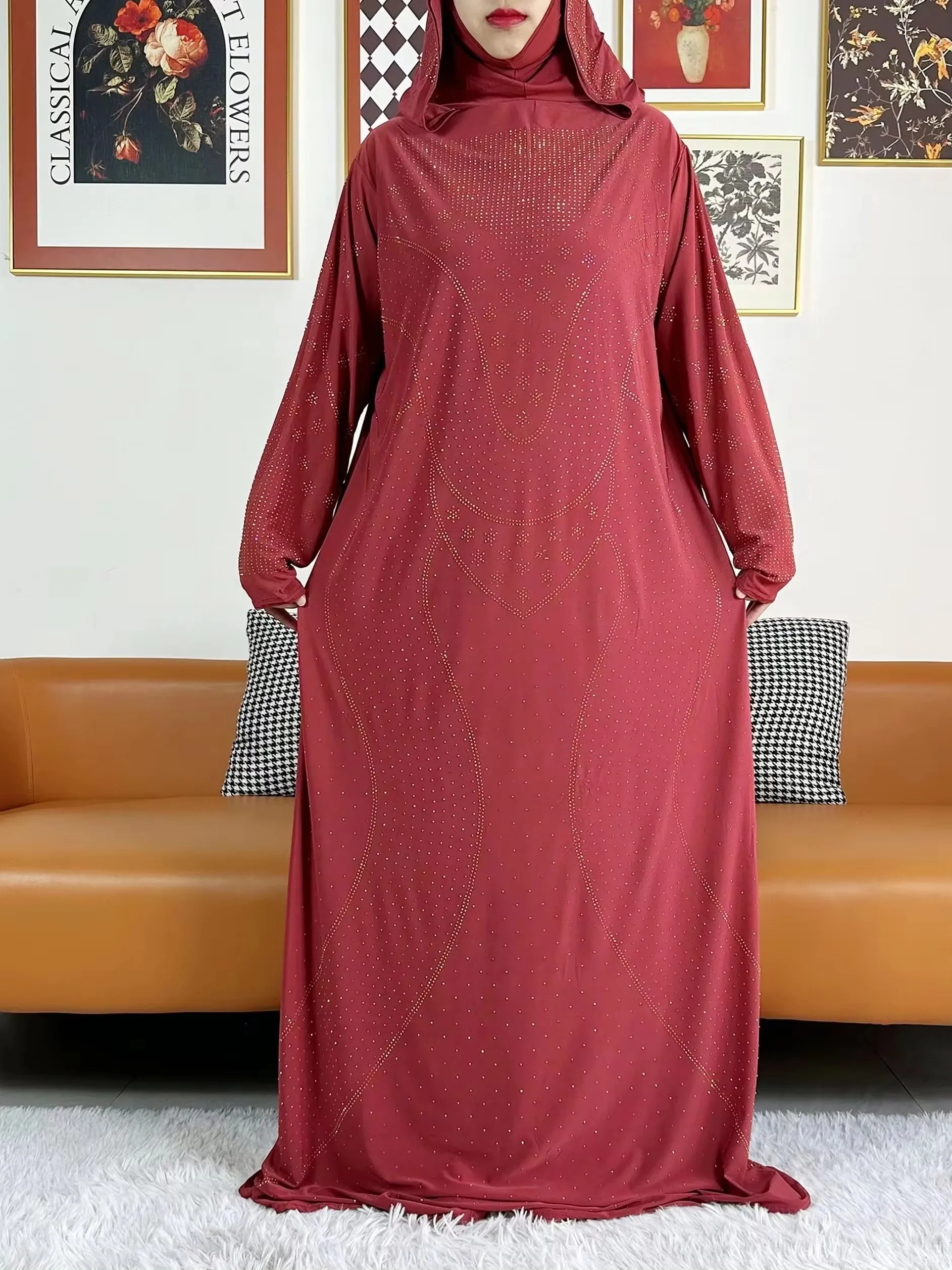 

Muslim Women Prayer Kaftan Hooded Dress Solid Color Turkey-African Maxi Robe With Hijab Dubai Arab Abaya Islam Clothing Ramadan